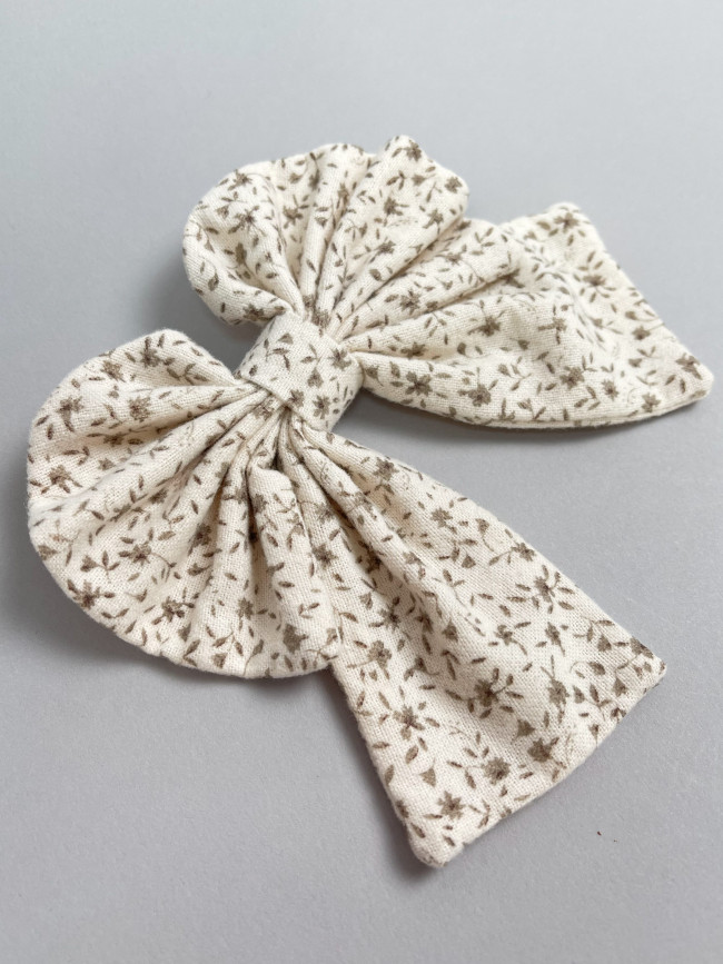 Платье для девочки с длинным рукавом, Листик, молочное с бантом для волос