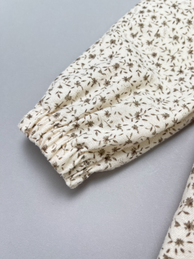 Платье для девочки с длинным рукавом, Листик, молочное с бантом для волос