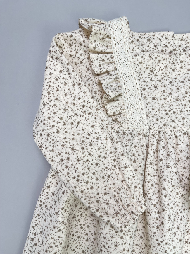 Платье для девочки с длинным рукавом, Листик, молочное с бантом для волос