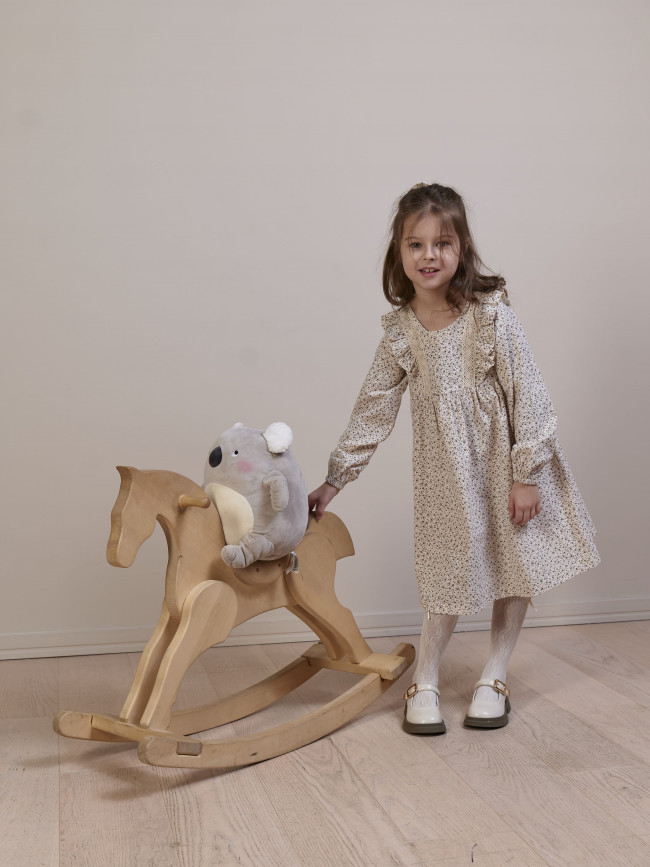 Платье для девочки с длинным рукавом, Листик, молочное с бантом для волос