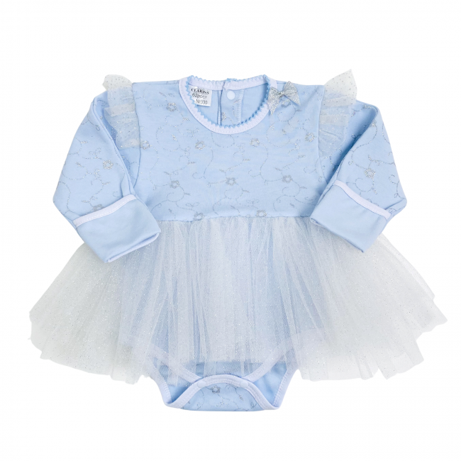 Нарядное боди-платье для девочки, голубое, Небесное сияние-2 Нарядное боди-платье для девочки, голубое, Небесное сияние-2