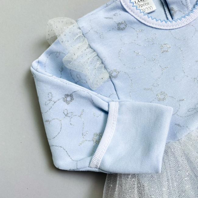 Нарядное боди-платье для девочки, голубое, Небесное сияние-2 Нарядное боди-платье для девочки, голубое, Небесное сияние-2