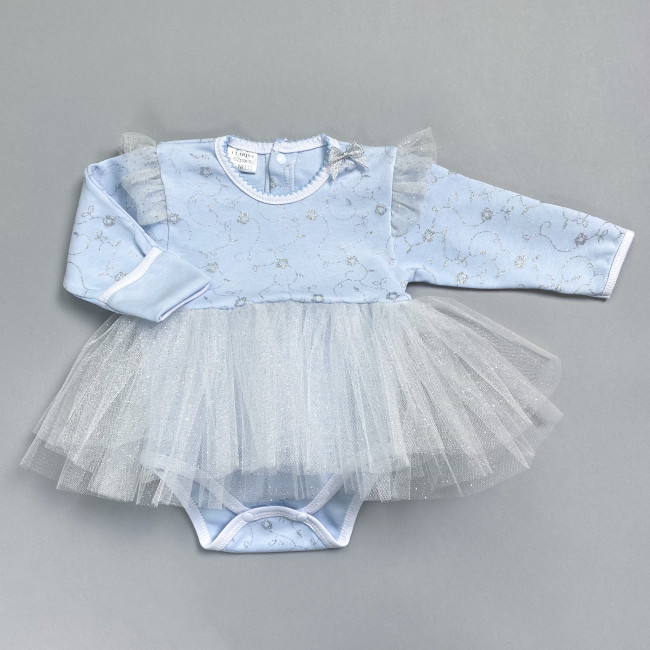 Нарядное боди-платье для девочки, голубое, Небесное сияние-2 Нарядное боди-платье для девочки, голубое, Небесное сияние-2