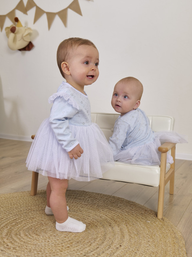 Нарядное боди-платье для девочки, голубое, Небесное сияние-2 Нарядное боди-платье для девочки, голубое, Небесное сияние-2