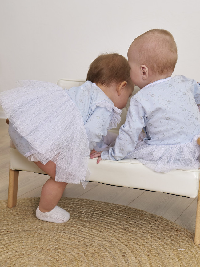 Нарядное боди-платье для девочки, голубое, Небесное сияние-2 Нарядное боди-платье для девочки, голубое, Небесное сияние-2