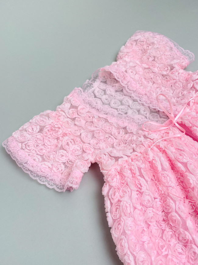 Нарядный комплект для девочки: комбинезон с пеньюаром, розовый, Цветочная фантазия