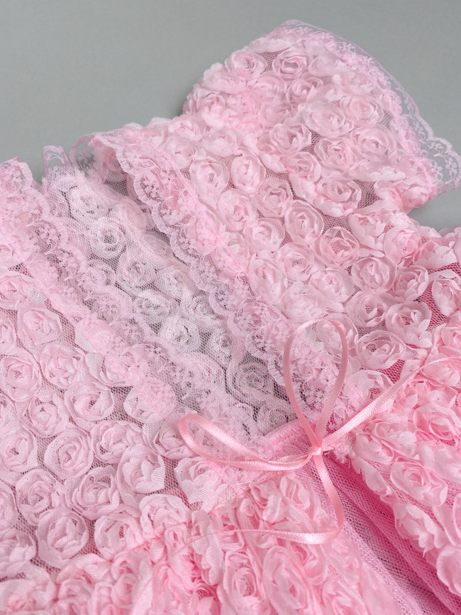 Нарядный комплект для девочки: комбинезон с пеньюаром, розовый, Цветочная фантазия