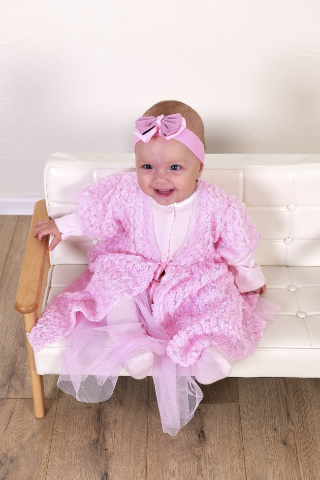 Нарядный комплект для девочки: комбинезон с пеньюаром, розовый, Цветочная фантазия