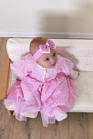 Нарядный комплект для девочки: комбинезон с пеньюаром, розовый, Цветочная фантазия