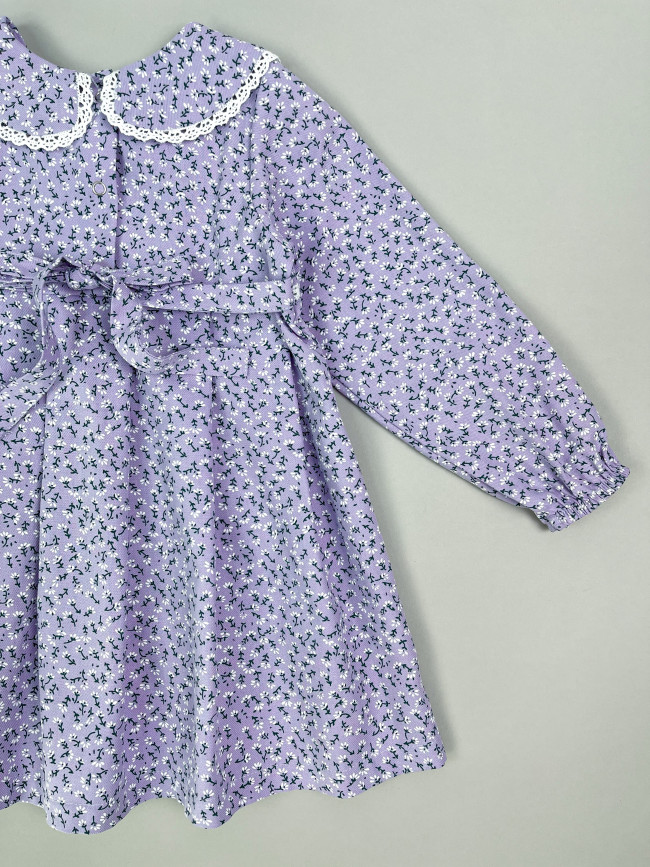 Платье для девочки с длинным рукавом, Василек с бантом для волос