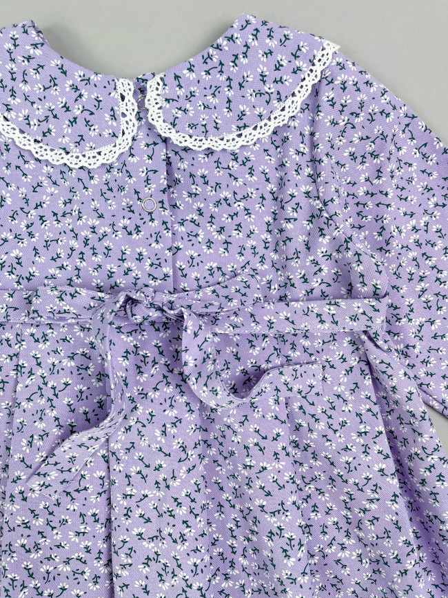 Платье для девочки с длинным рукавом, Василек с бантом для волос