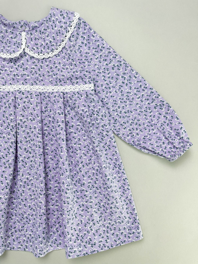 Платье для девочки с длинным рукавом, Василек с бантом для волос