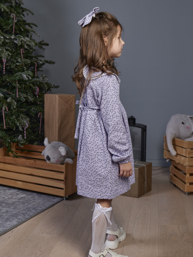 Платье для девочки с длинным рукавом, Василек с бантом для волос