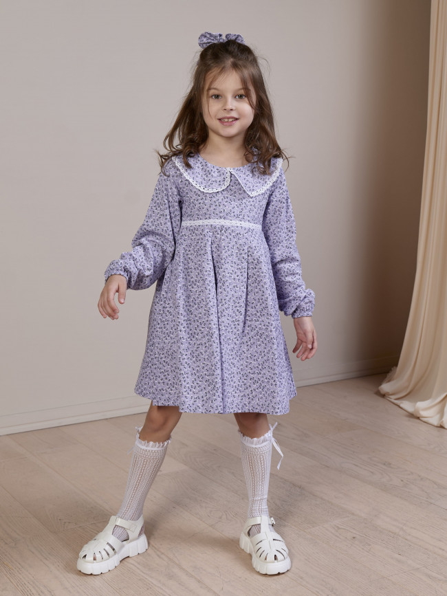 Платье для девочки с длинным рукавом, Василек с бантом для волос