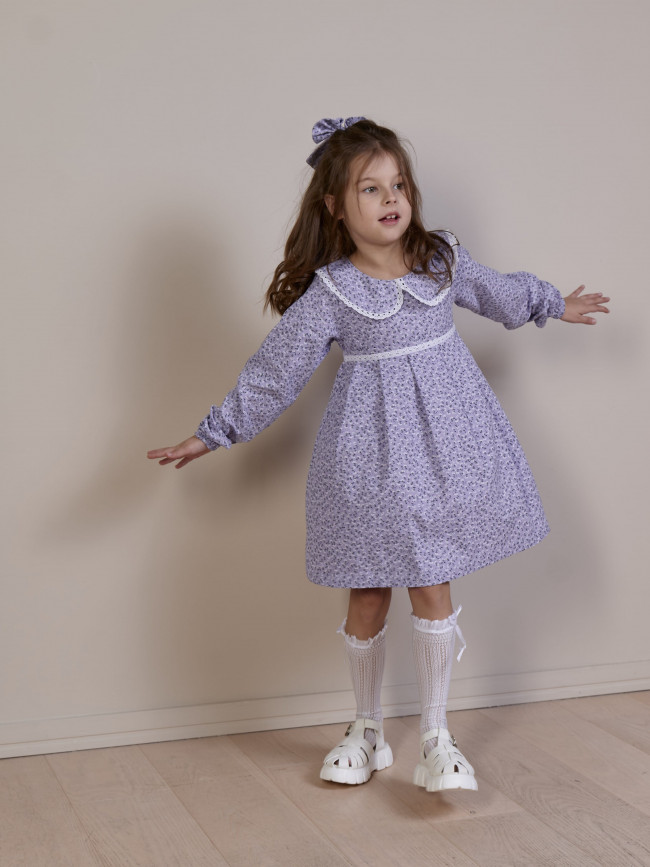 Платье для девочки с длинным рукавом, Василек с бантом для волос