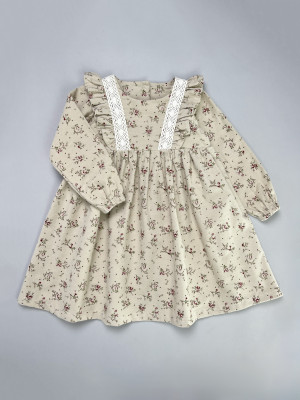 Платье для девочки с длинным рукавом,  Букет, бежевое с бантом для волос