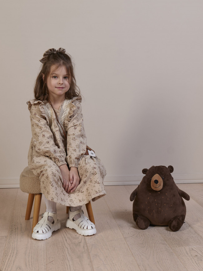 Платье для девочки с длинным рукавом,  Букет, бежевое с бантом для волос