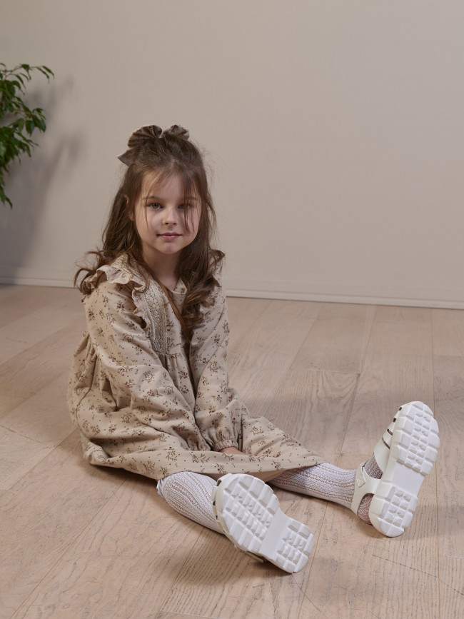 Платье для девочки с длинным рукавом,  Букет, бежевое с бантом для волос