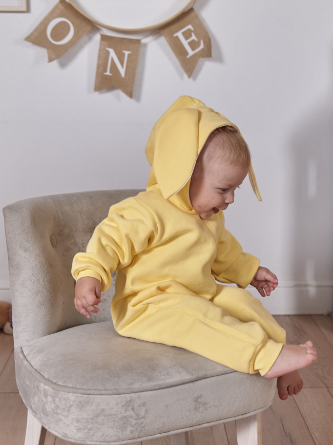 Комбинезон утепленный с ушками, желтый, Зайка