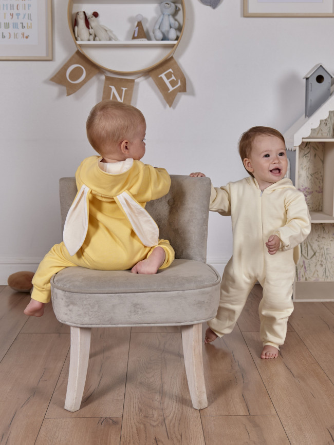 Комбинезон утепленный с ушками, желтый, Зайка