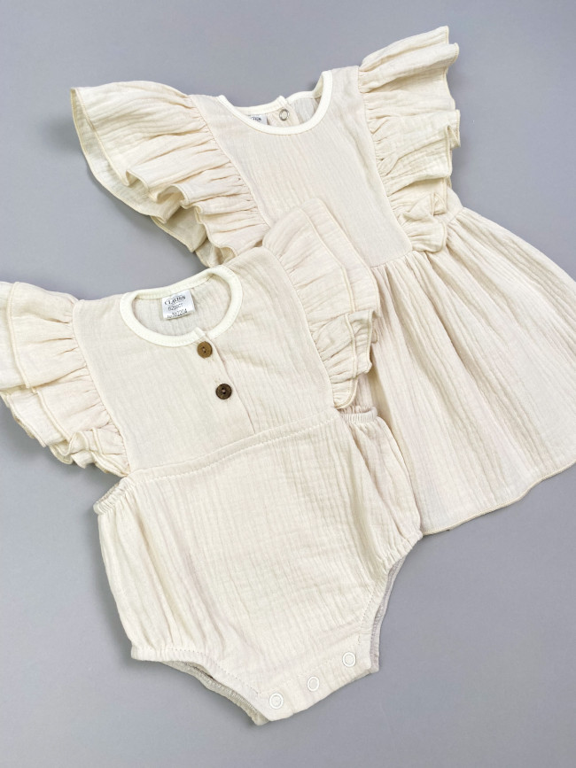 Боди с коротким рукавом крылышком, бежевое, Прованс Боди с коротким рукавом крылышком, бежевое, Прованс