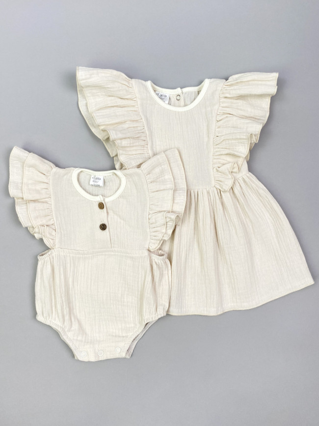 Боди с коротким рукавом крылышком, бежевое, Прованс Боди с коротким рукавом крылышком, бежевое, Прованс