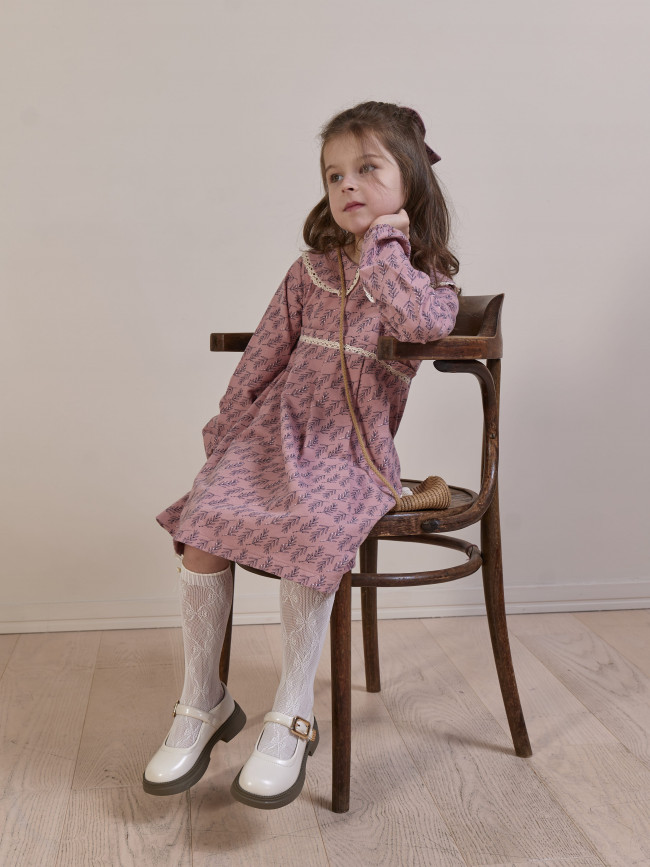 Платье для девочки с длинным рукавом, Карамель с бантом для волос