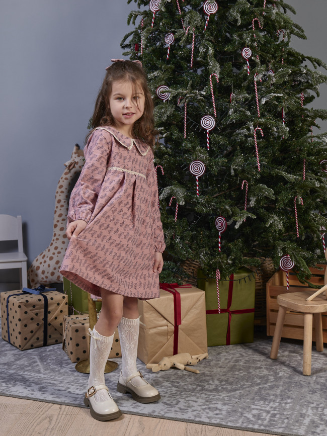 Платье для девочки с длинным рукавом, Карамель с бантом для волос