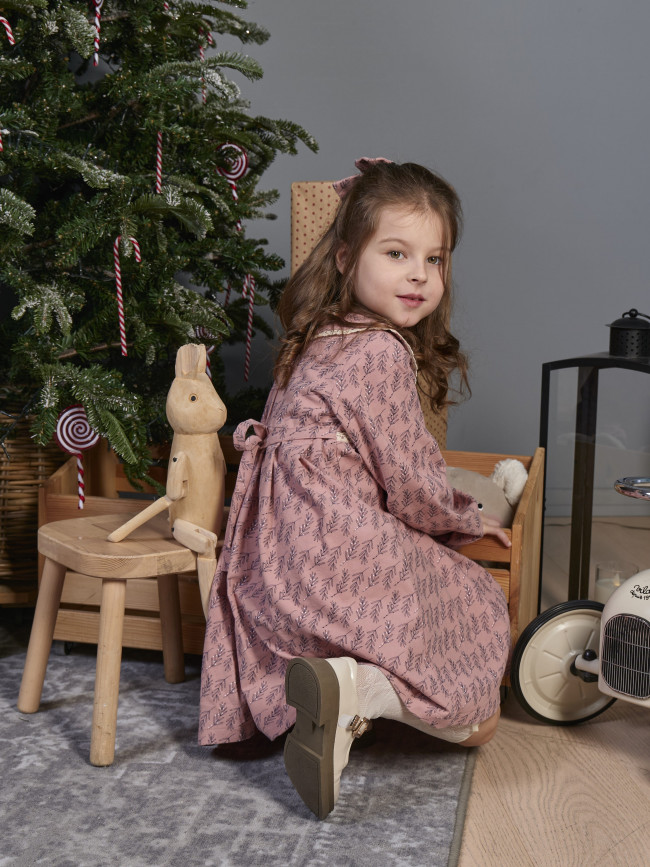 Платье для девочки с длинным рукавом, Карамель с бантом для волос