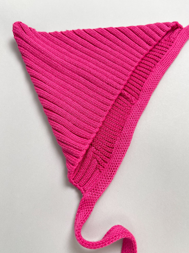 Комплект детских вязаных шапок на завязках для девочек, Гномик, розовый, бежевый 2 шт