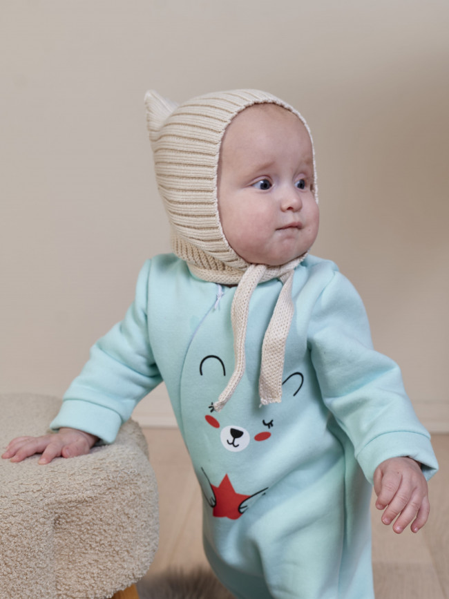 Комплект детских вязаных шапок на завязках для девочек, Гномик, розовый, бежевый 2 шт