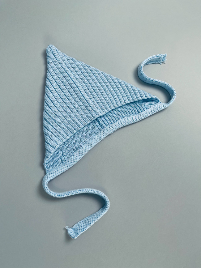 Комплект детских вязаных шапок на завязках для мальчиков, Гномик, голубой, серый 2 шт