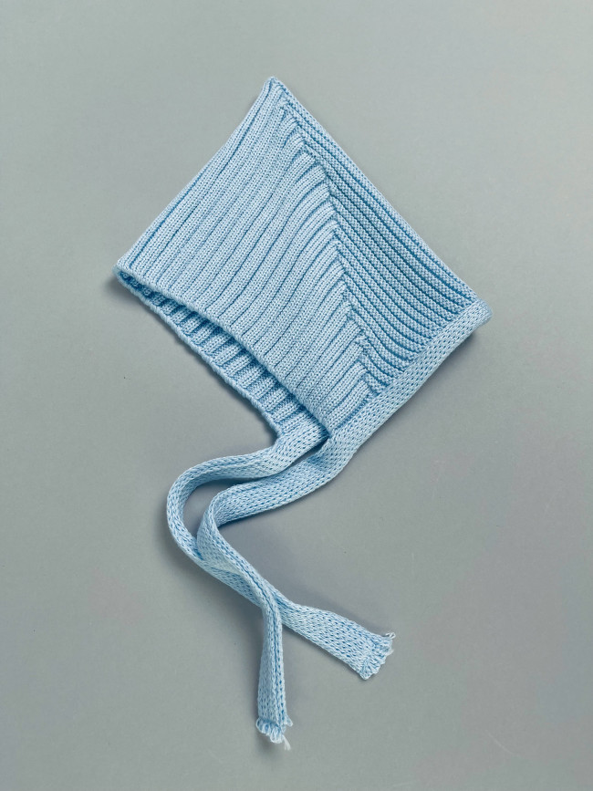 Комплект детских вязаных шапок на завязках для мальчиков, Гномик, голубой, серый 2 шт