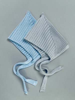 Комплект детских вязаных шапок на завязках для мальчиков, Гномик, голубой, серый 2 шт