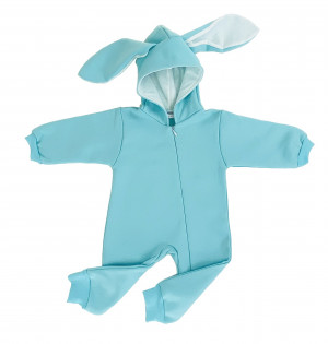Комбинезон утепленный с ушками, бирюзовый, Зайка