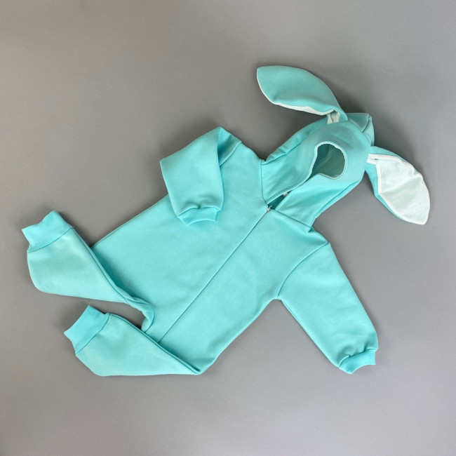 Комбинезон утепленный с ушками, бирюзовый, Зайка Комбинезон утепленный с ушками, бирюзовый, Зайка