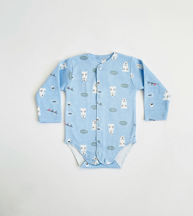 Боди детский, голубой, Белые медведи