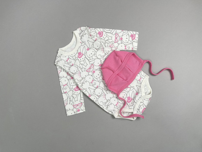 Полукомбинезон детский с чепчиком, розовый, Зайчики Полукомбинезон детский с чепчиком, розовый, Зайчики