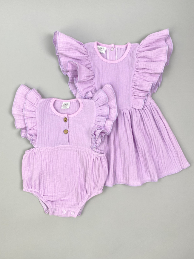 Платье детское с коротким рукавом, сиреневое, Прованс Платье детское с коротким рукавом, сиреневое, Прованс