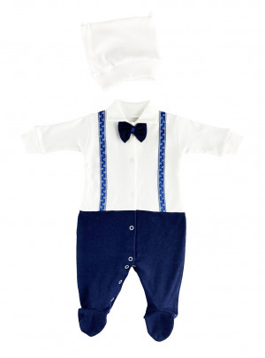 Комбинезон с шапкой, темно-синий, Подтяжки