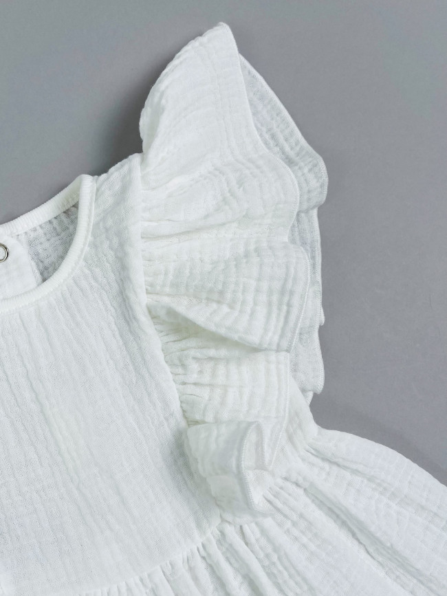 Платье детское с коротким рукавом, белое, Прованс