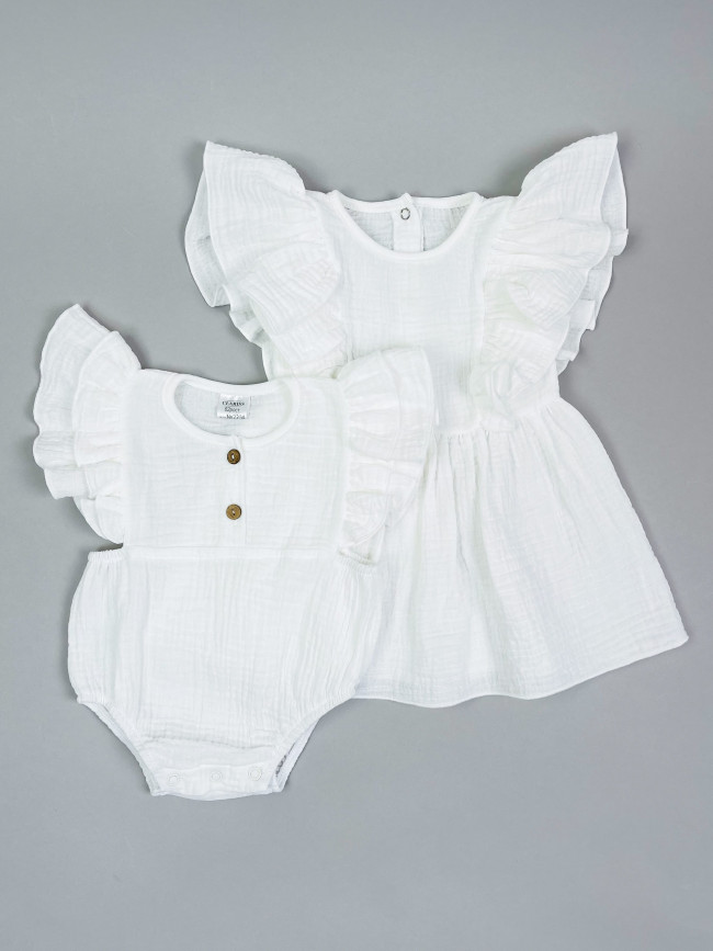 Платье детское с коротким рукавом, белое, Прованс