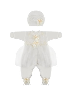 Комбинезон с шапкой и юбкой, молочный