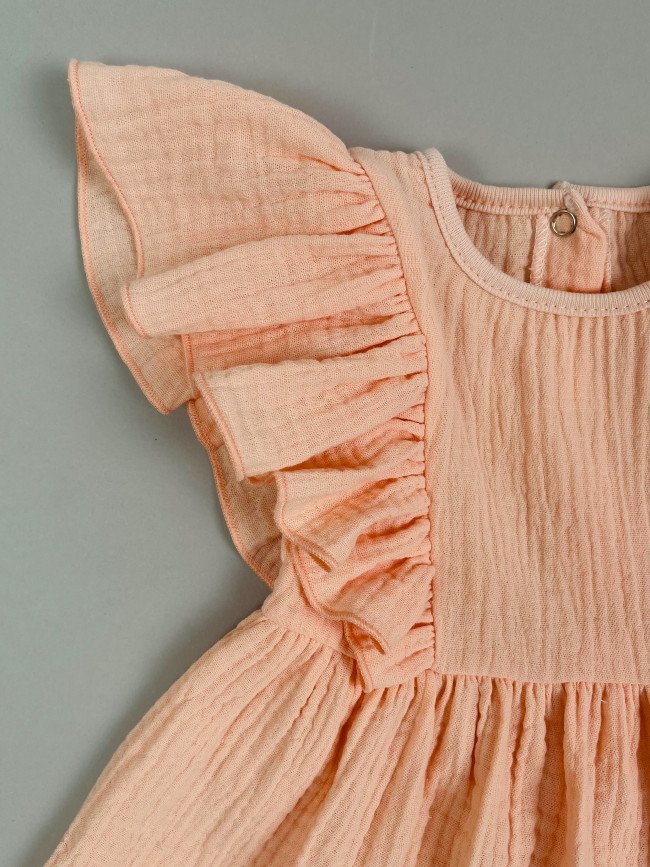 Платье детское с коротким рукавом, абрикосовое, Прованс Платье детское с коротким рукавом, абрикосовое, Прованс
