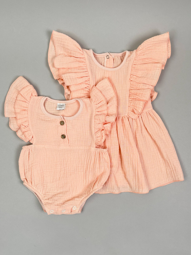 Платье детское с коротким рукавом, абрикосовое, Прованс Платье детское с коротким рукавом, абрикосовое, Прованс