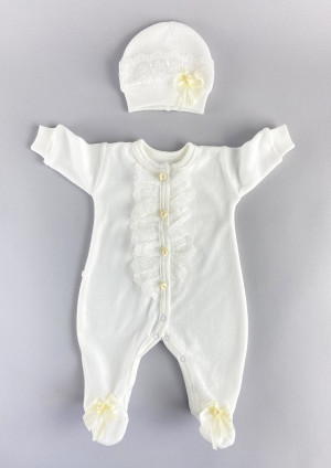 Комбинезон с шапкой, молочный, Велюр