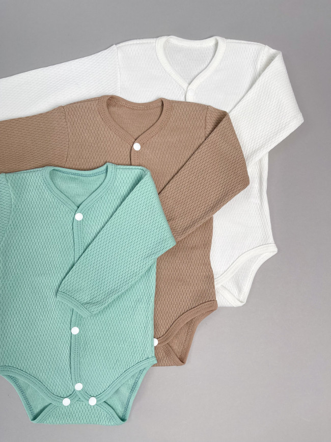 Комплект детских боди с длинным рукавом, Вафелька, 3 шт. Комплект детских боди с длинным рукавом, Вафелька, 3 шт.