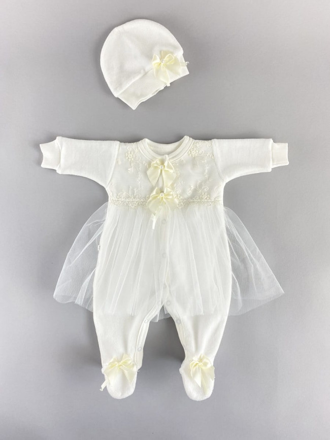 Комбинезон с шапкой и юбкой, молочный, Велюр