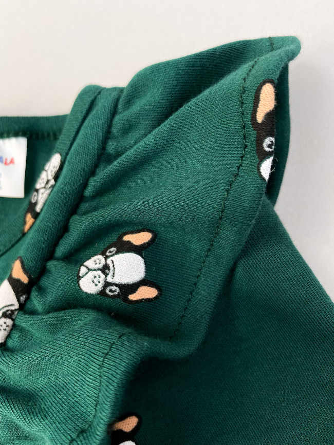 Платье с длинным рукавом, зеленое, Собачки Платье с длинным рукавом, зеленое, Собачки