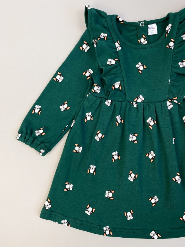 Платье с длинным рукавом, зеленое, Собачки Платье с длинным рукавом, зеленое, Собачки